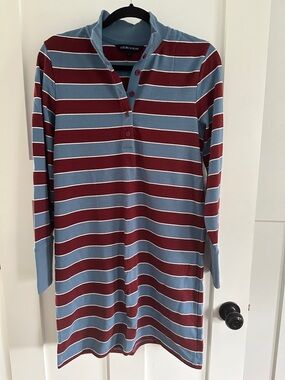 Veronica Beard Blue and Burgundy Striped Midi Dress